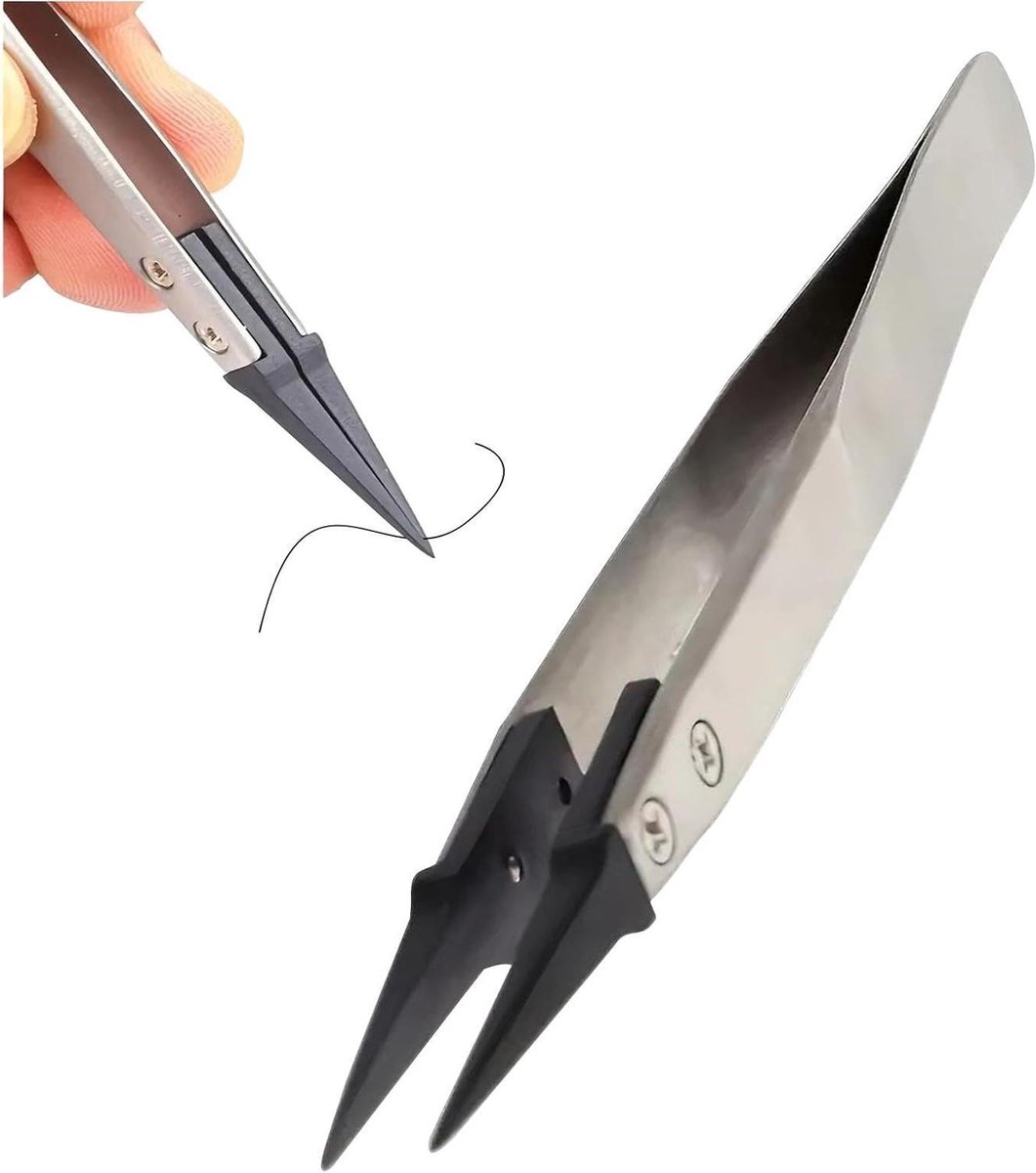 Antistatische pincetten - Precisie tangen - Fijn detailwerk - ESD-veilige punt - 13 cm - Zilver