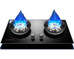 Draagbaar Gasfornuis - Dubbele Brander - Buiten Koken - Automatische Gasstop - 9 Cavity Wok - Zwart