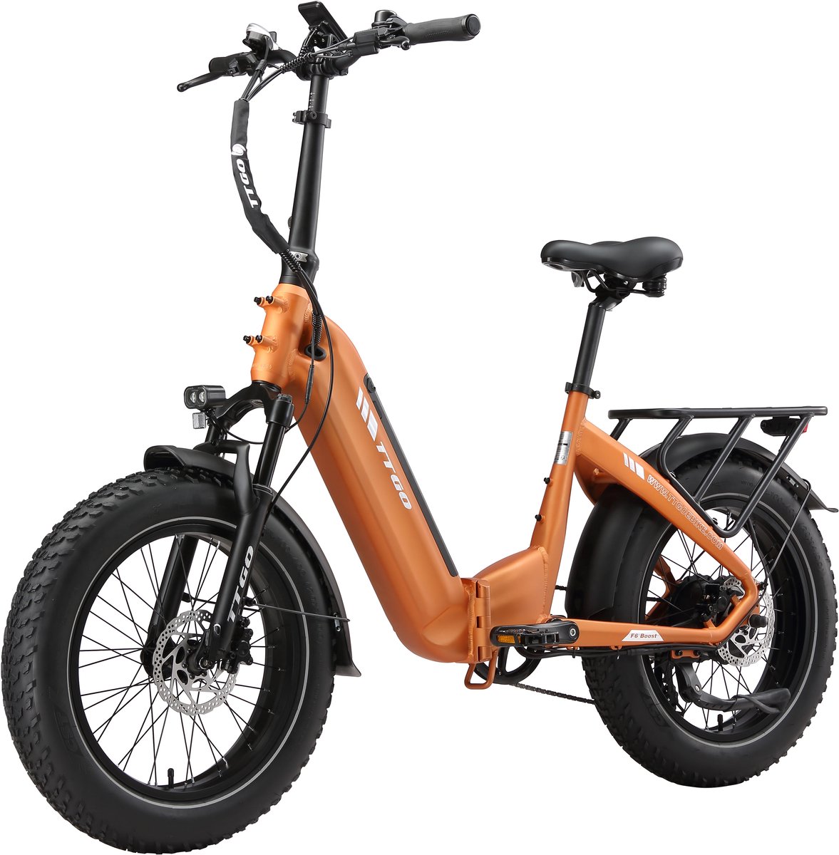 TTGO F6 Boost Elektrische Fiets – 250W Motor - 48V18Ah Lithium Accu – Actieradius tot 140 km – Hydraulische Schijfremmen – 20×4.0 inch Fatbike Banden - Shimano 7 Versnellingen - Vouwfiets - Oranje