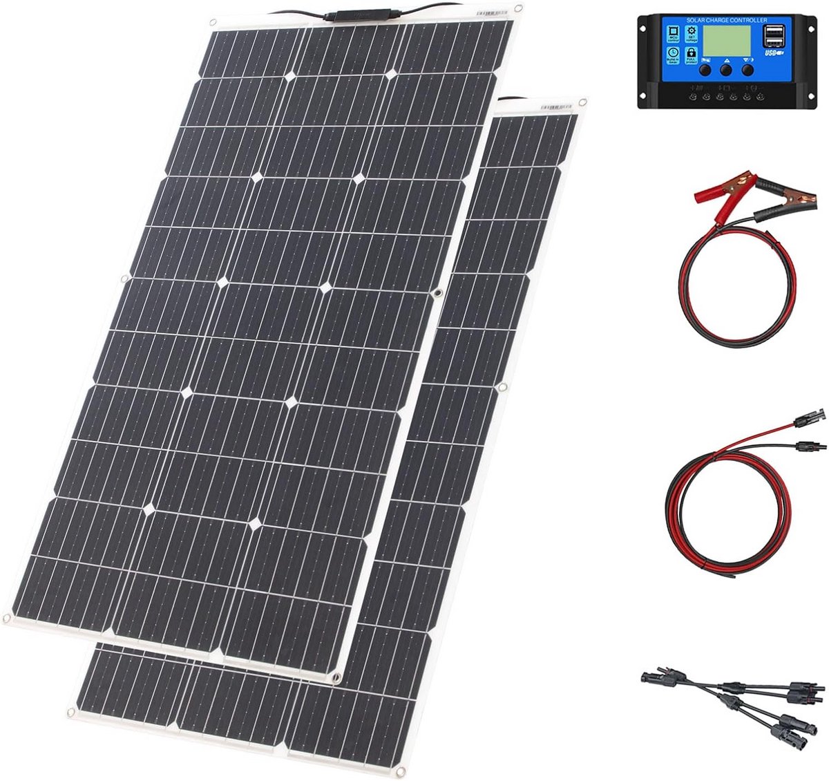 Flexibel Zonnepaneel Set - Draagbare Zonne-energie - Energie Opwekken - Monokristallijn Silicium - 200W - Zwart