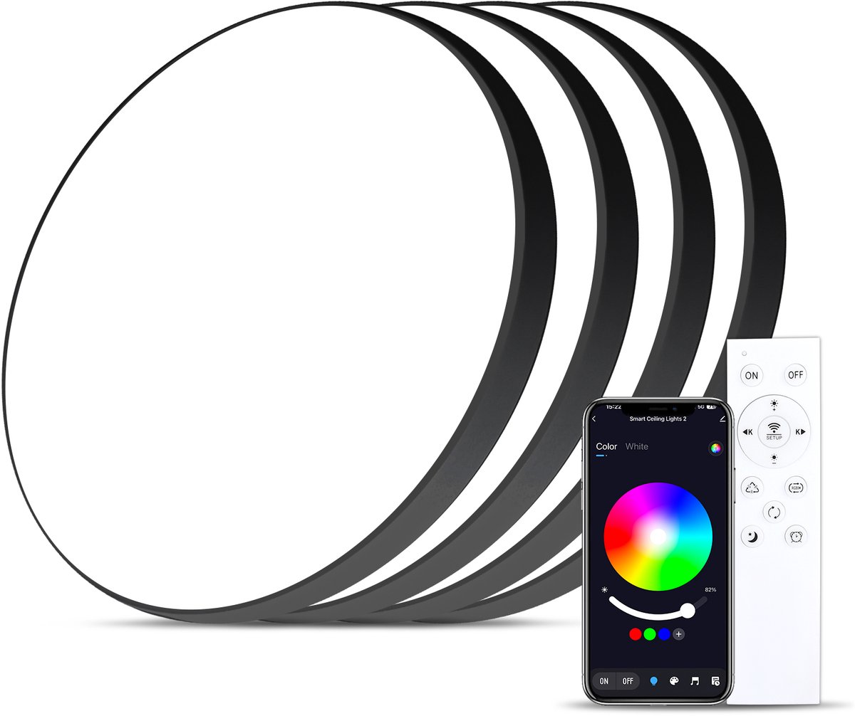 Oraymin 4x LED Plafondlamp RGB - Dimbaar - Met Afstandsbediening - Zwart - Ø30cm