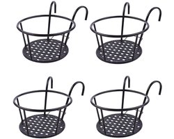 Hangende Bloempot Manden - 4-delige Zwarte Artistieke Hangplantenrekken voor Balkon en Muur - Metalen Steunen voor Orchideeën en Vetplanten - Ronde Plantenbakken voor Containers en Tuin - Zwart - 4 Stuks