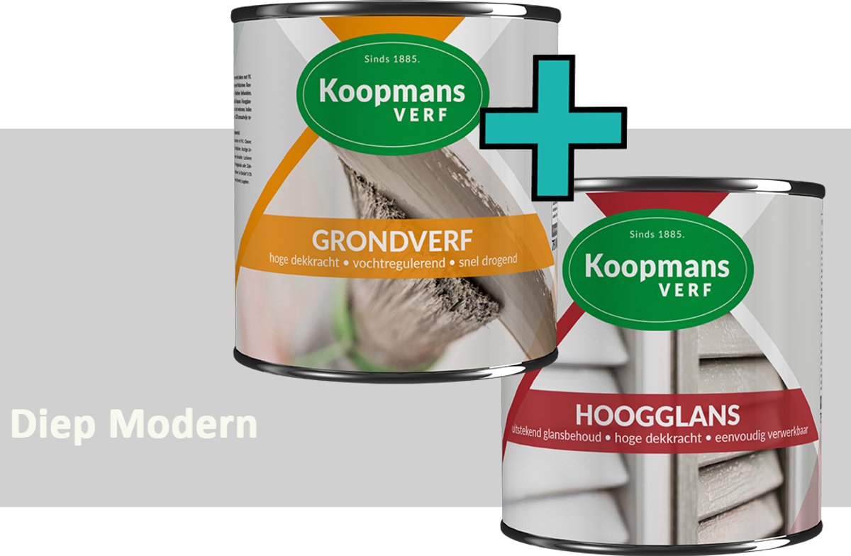 Koopmans Grondverf en Hoogglans Lakverf - set geschikt voor hout en metaal – Diep Modern – 2x – 1,5 l