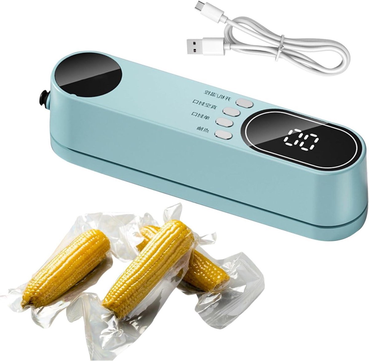 Mini vacuümmachine Draadloos apparaat Voedsel bewaren Compact en oplaadbaar 19.5 cm Blauw