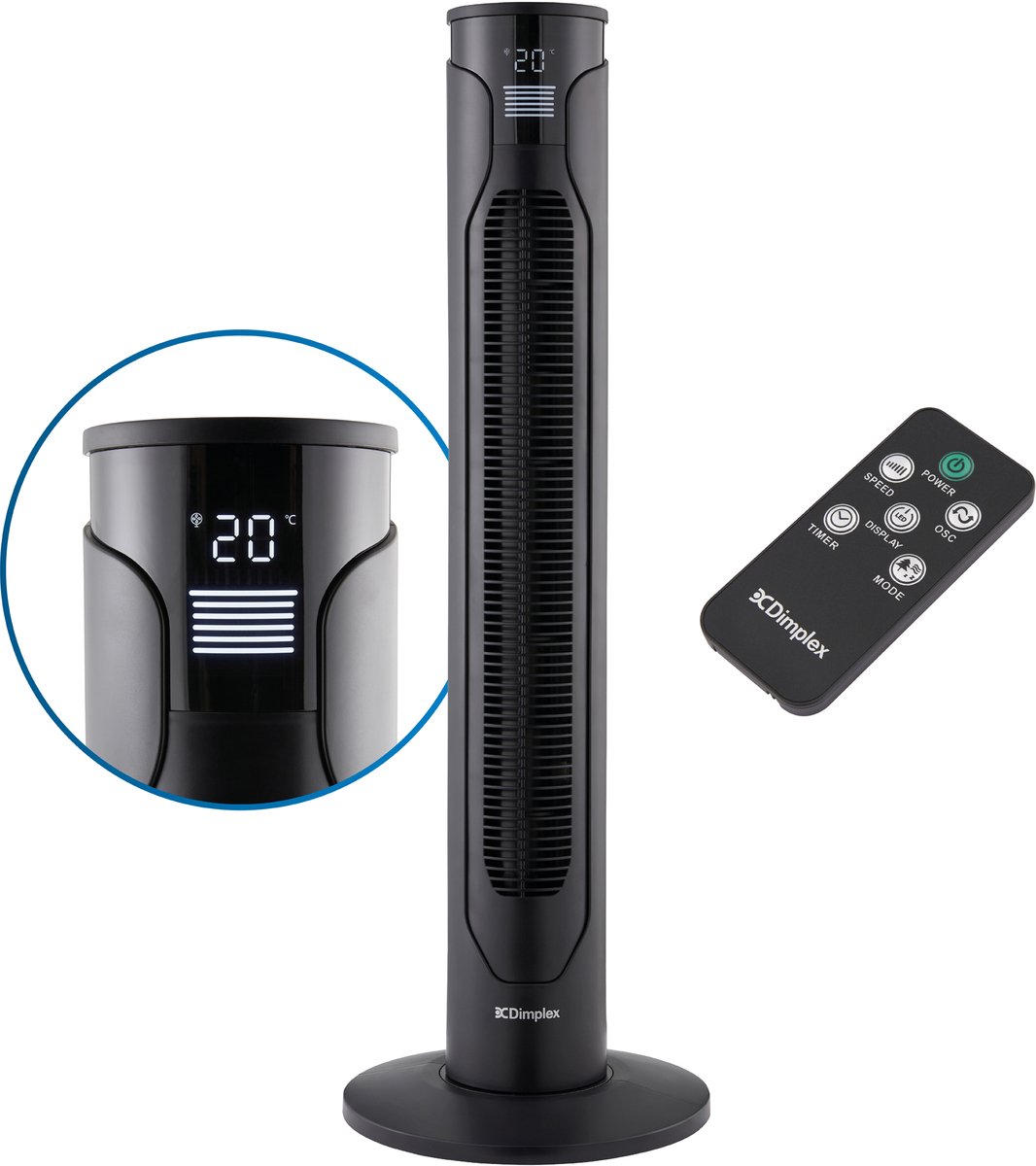Dimplex Tower Fan Torenventilator – Staande Ventilator - 70° Oscillatie - 3 Snelheden - Timer - LED-Display - 4 Windmodi – Ventilator Toren - Slaapmodus & Afstandsbediening – Antraciet