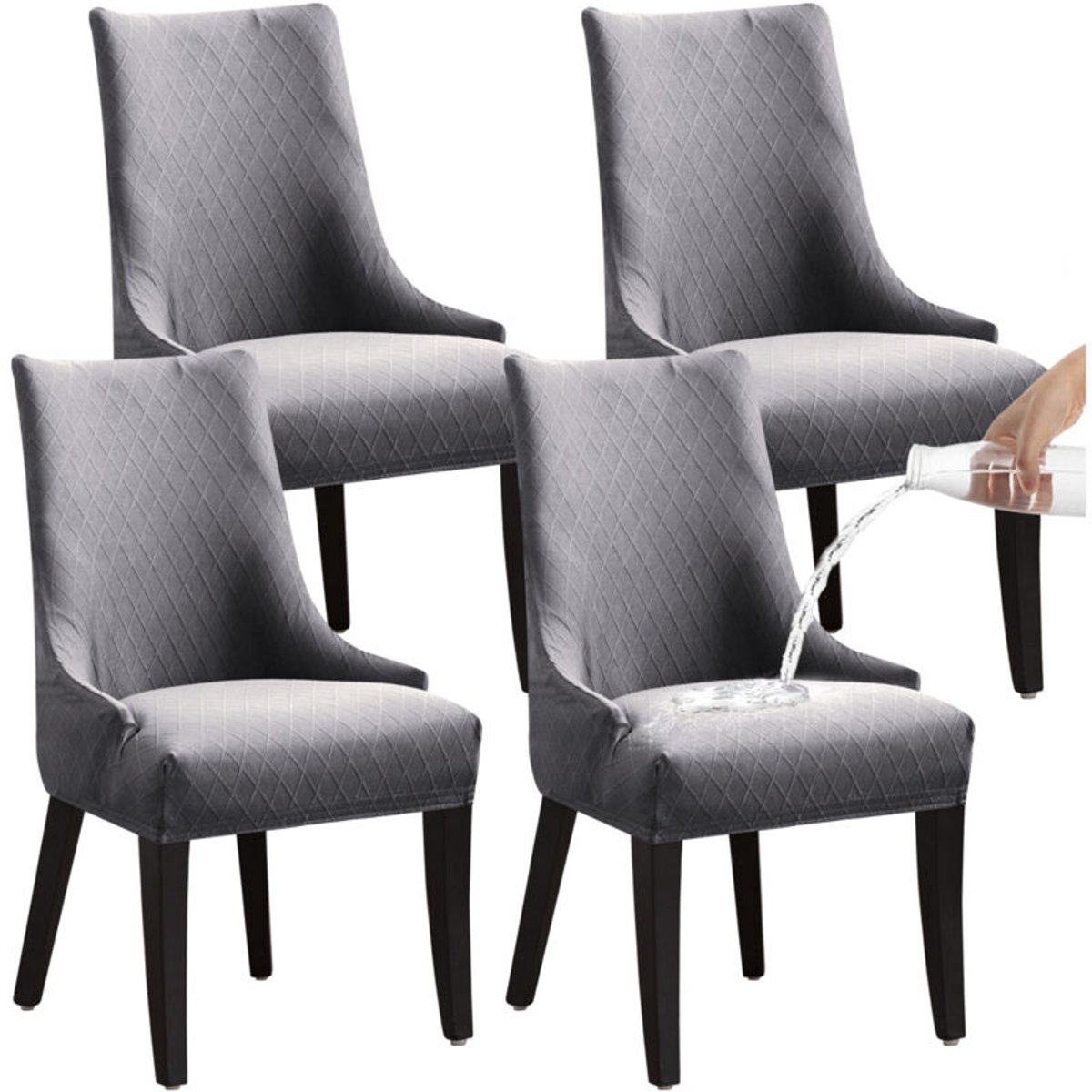 Waterdichte, oprolbare stoelhoezen set (4 stuks) - Lichtgrijs, universele stoelhoezen, modern en duurzaam, geschikt voor woningen, hotels, restaurants, feestzalen en keukens.