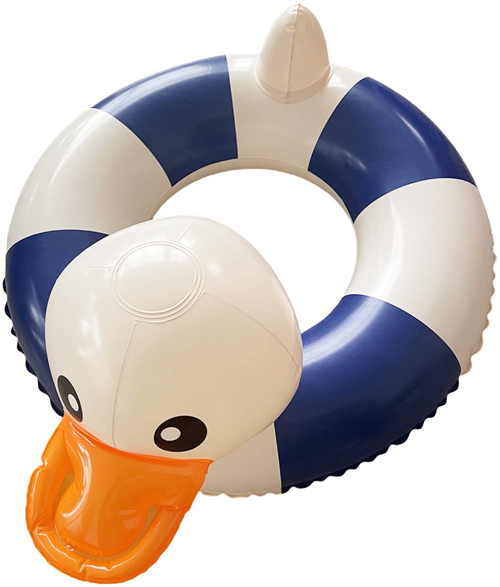 3D Eend Zwemring 70 cm Blauw-Wit Gestreept – Extra Dik Lekkagebestendig Zwemband, Geschikt voor Kinderen van 5 tot 9 Jaar voor Zwembad en Strand – foto 2