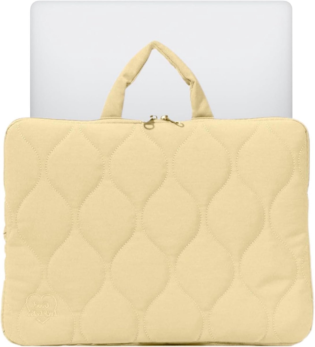 Laptoptas Beschermhoes - Notebook Draagtas - Veilig Transport - Waterafstotende Buitenkant - Tot 15 Inch - Beige Geel