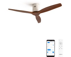 CREATE - Plafondventilator silent 100% hout 40W (Ø112cm) - Geen licht - WIFI + Afstandsbediening - 6 snelheden - Programmeerbaar - WIND CALM NATURAL WOOD