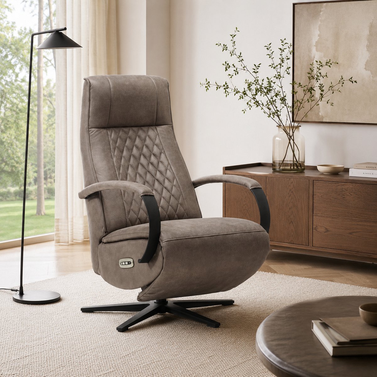 Relaxfauteuil Enzo – Elektrisch Verstelbaar – Micro Leder – Met Accu - 360° Draaibaar – 2 Motoren - Met USB-Poort – Liver