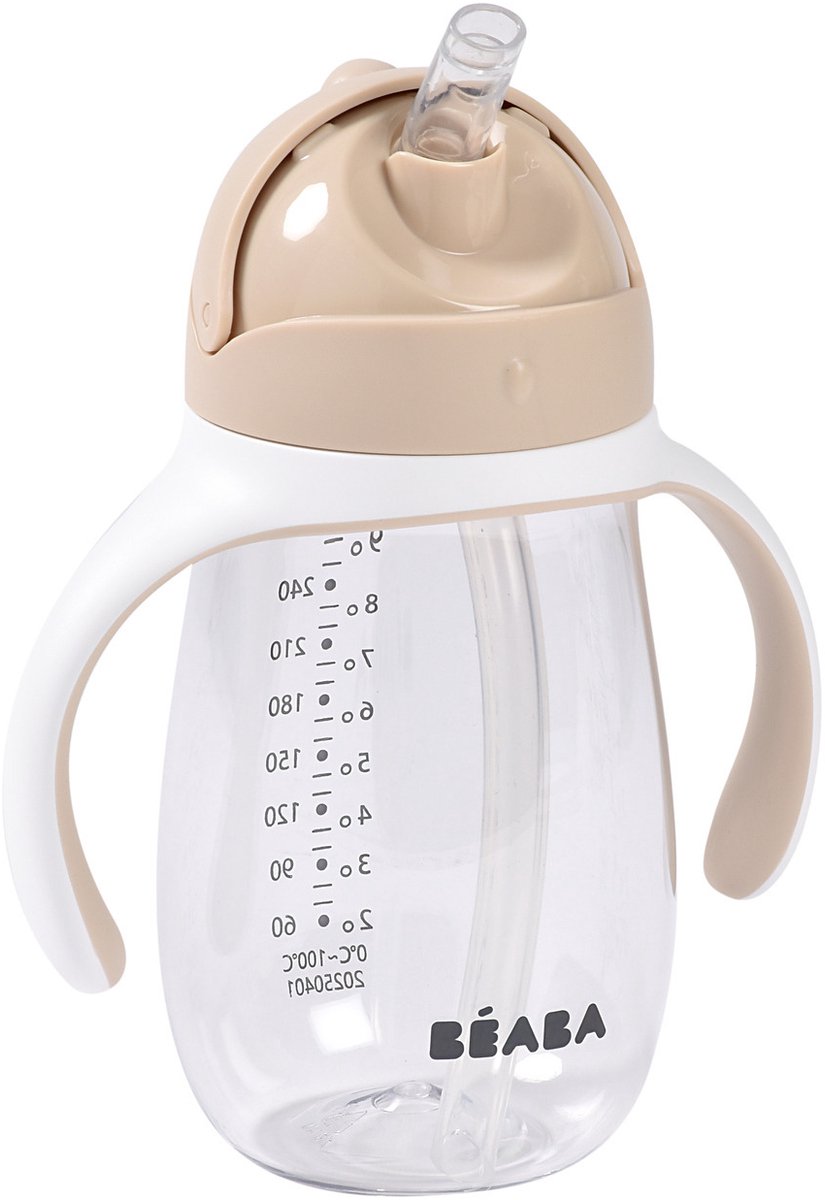 Béaba Drinkbeker met Rietje – Anti-lek Anti-knoei – 300 ml – Vanaf 8 Maanden – Clay / Grijs