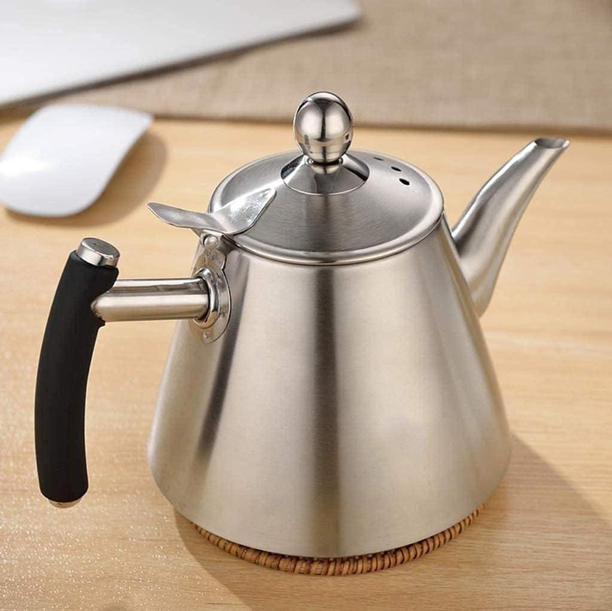 Kookplaat Waterkoker Theepot Ketel Water Koken Roestvrij Staal 1.2L Inhoud Zilverkleurig