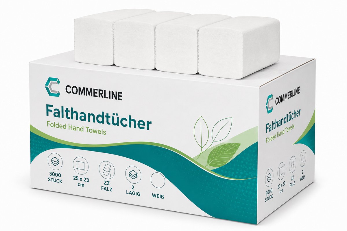 Commerline Handdoekpapier ZZ-Vouw 2-Laags Wit – 3000 Stuks – 25x23 cm