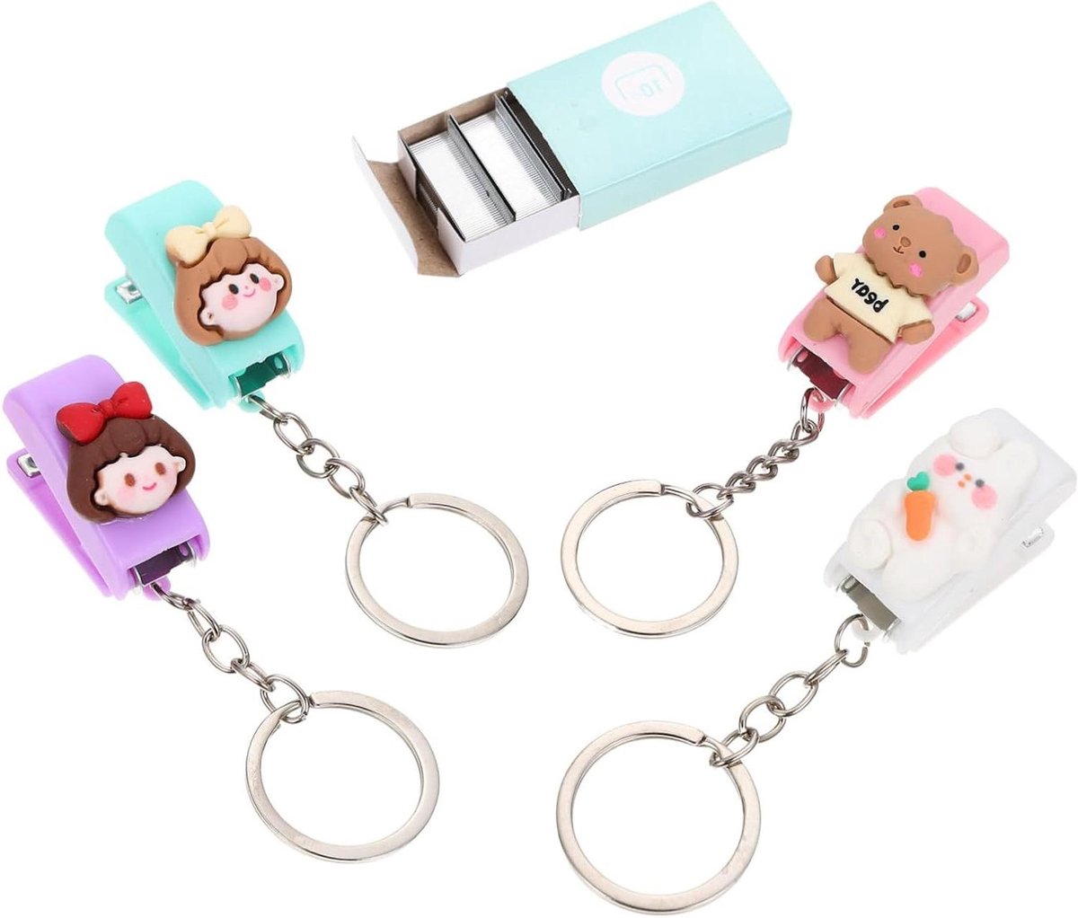Mini Nietmachine - Sleutelhanger Hanger - Kantoor School - Draagbaar Ontwerp - 5-pack - Diverse Kleuren