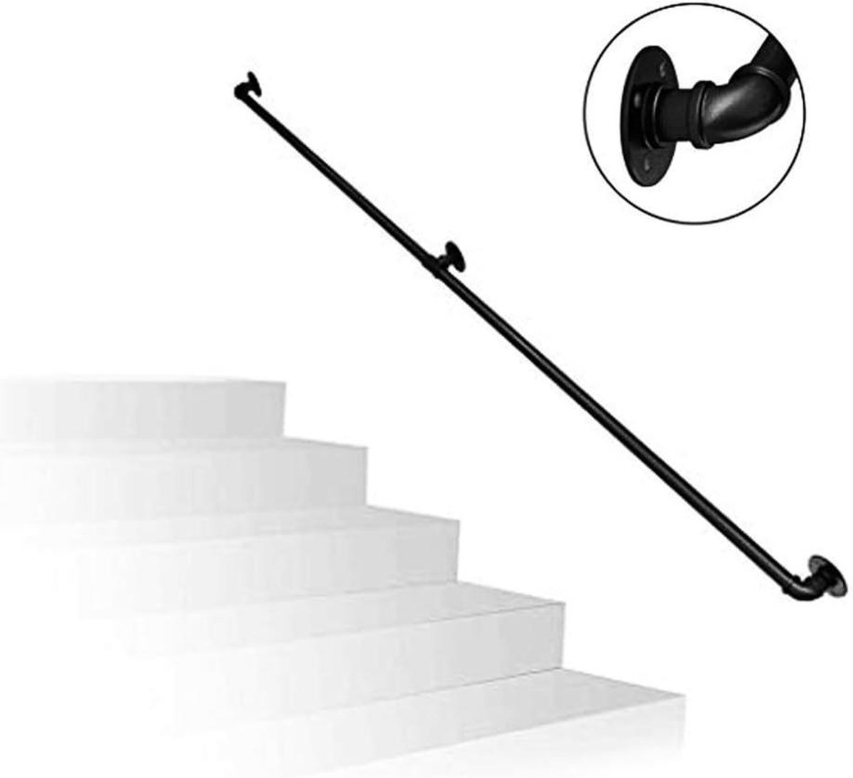 Trap Leuning - Wandmontage Beugel - Veilig Traplopen - Hoge Belasting - 180 cm - Zwart