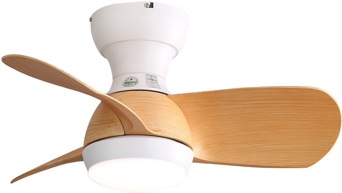 Gutent - Mini LED plafondventilator - 58cm - Met dimbaar 3 kleuren licht - 3 ABS bladen - DC motor - Met afstandsbediening - Voor slaapkamer