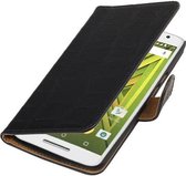Croco Bookstyle Wallet Case Hoesjes Geschikt voor Motorola Nexus 6 Zwart