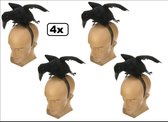 4x Diadeem grote zwarte kraai - Halloween horror themafeest griezel dier vogel creepy hoofddeksel