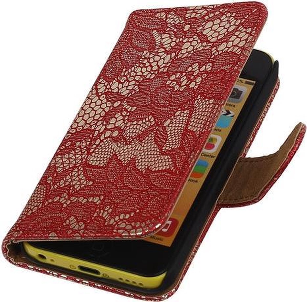 Apple iPhone 5C Lace Kant Bookstyle Wallet Hoesje Rood