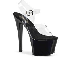Pleaser - SKY-308 Sandaal met enkelband, Paaldans schoenen - Paaldans schoenen - 39 Shoes - Zwart/Transparant