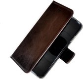 Pearlycase® Echt Lederen Wallet Bookcase Geschikt voor Apple iPhone 7 Plus met de handgemaakte Donkerbruin Leren Telefoonhoesje