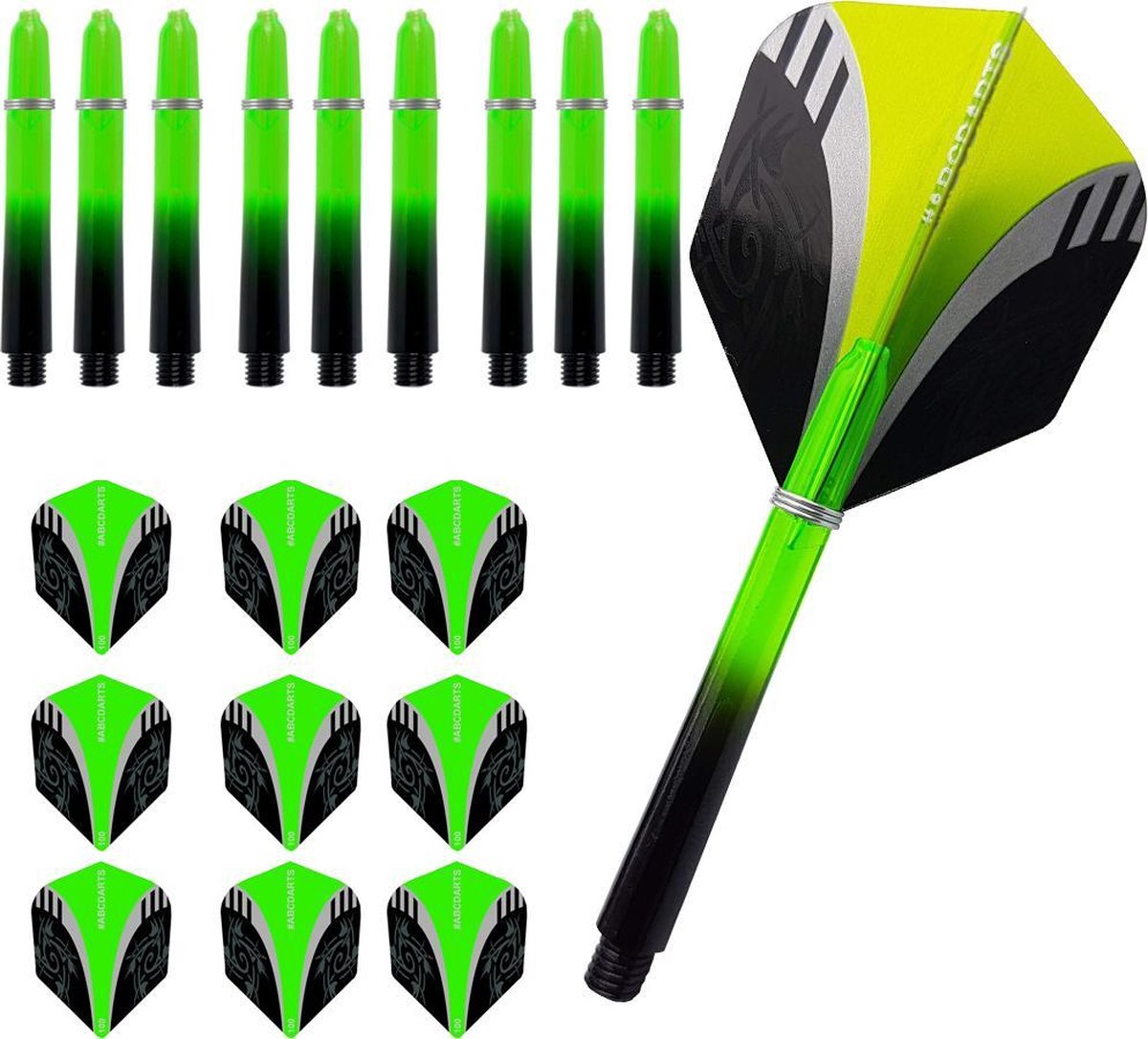 ABC Dart - Dart Flights en Darts Shafts Short - Tribal groen - 3 sets