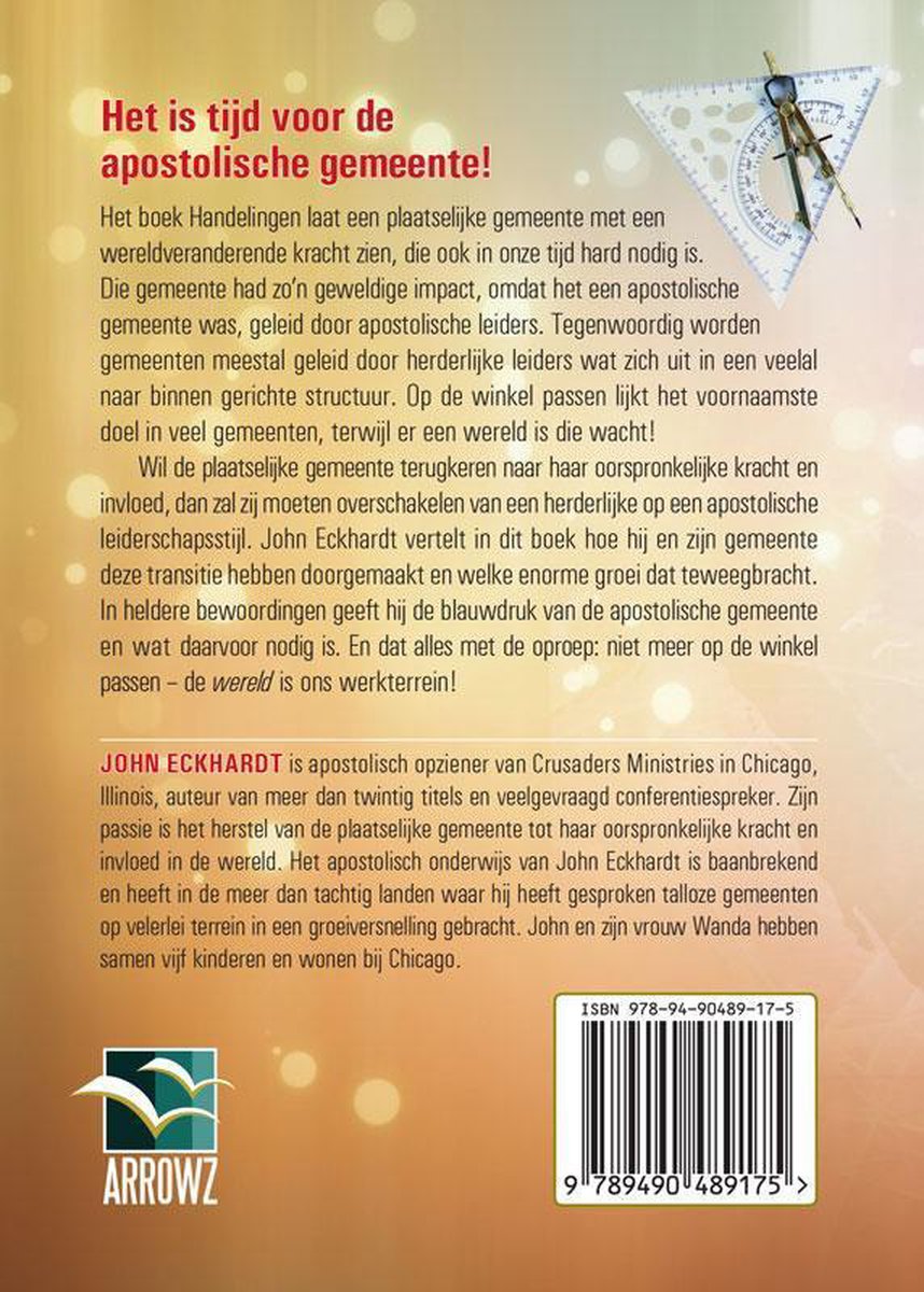 Boekcover met tekst 'Het is tijd voor de apostolische gemeente!' en een afbeelding van een geo-driehoek.