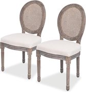 Eetkamerstoelen linnen en rattan 2 st (incl. vloerviltjes)