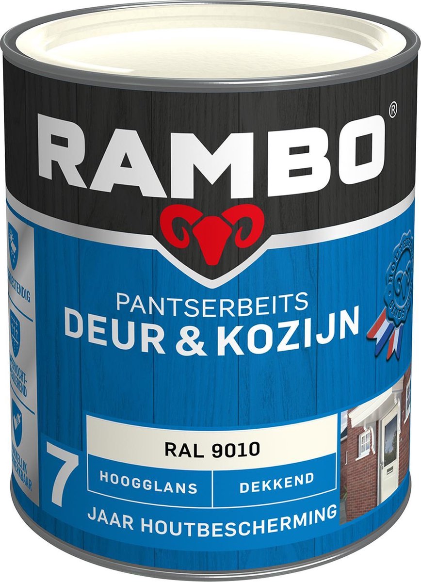 Rambo Pantserbeits Deur & Kozijn Hoogglans Dekkend - Super Vochtregulerend - RAL 9010 - 0.75L
