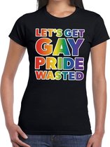 Lets get gay pride wasted gay pride t-shirt zwart met regenboog tekst voor dames -  Gay pride/LGBT kleding XS