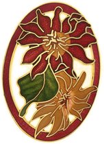 Behave Dames Broche ovaal bloemen rood bruin - emaille sierspeld - sjaalspeld 5 cm