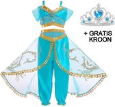 Jasmine jurk Kostuum Arabische prinsessen jurk 1001 nachten 116-122 (120) met kroon verkleedjurk