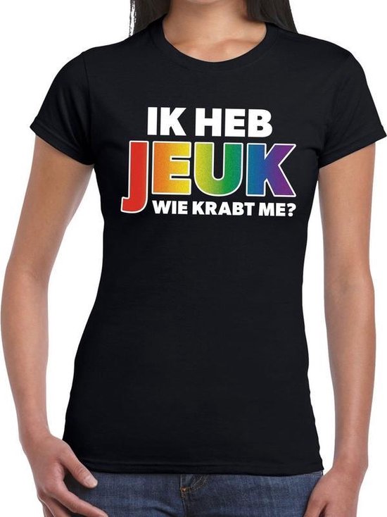 Vluchtig Belofte Verwachting Ik heb jeuk wie krabt me gaypride t-shirt zwart met regenboog tekst voor  dames - Gay... | bol.com