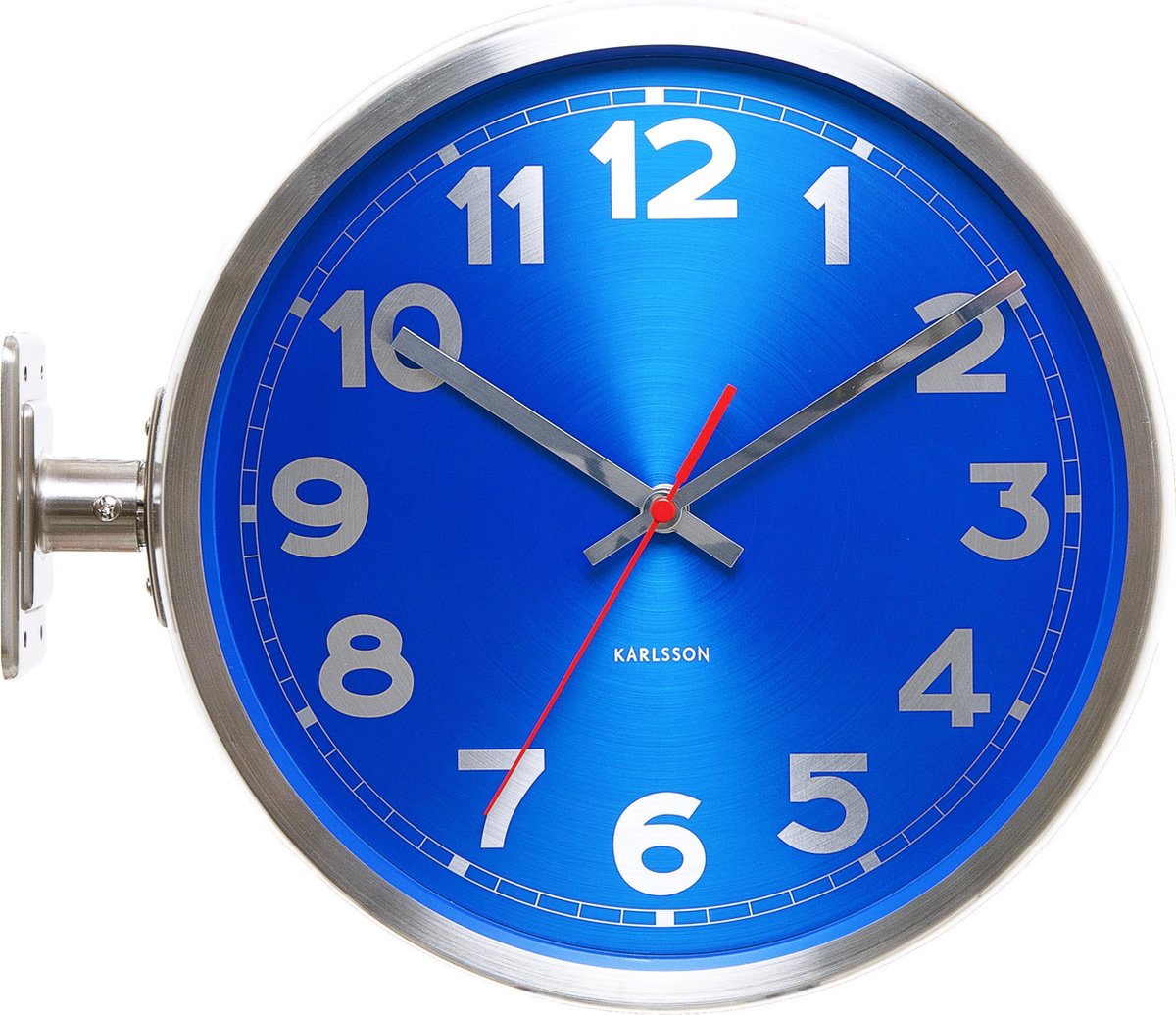 Karlsson Stationsklok Double Sided Alu Kleur Blauw