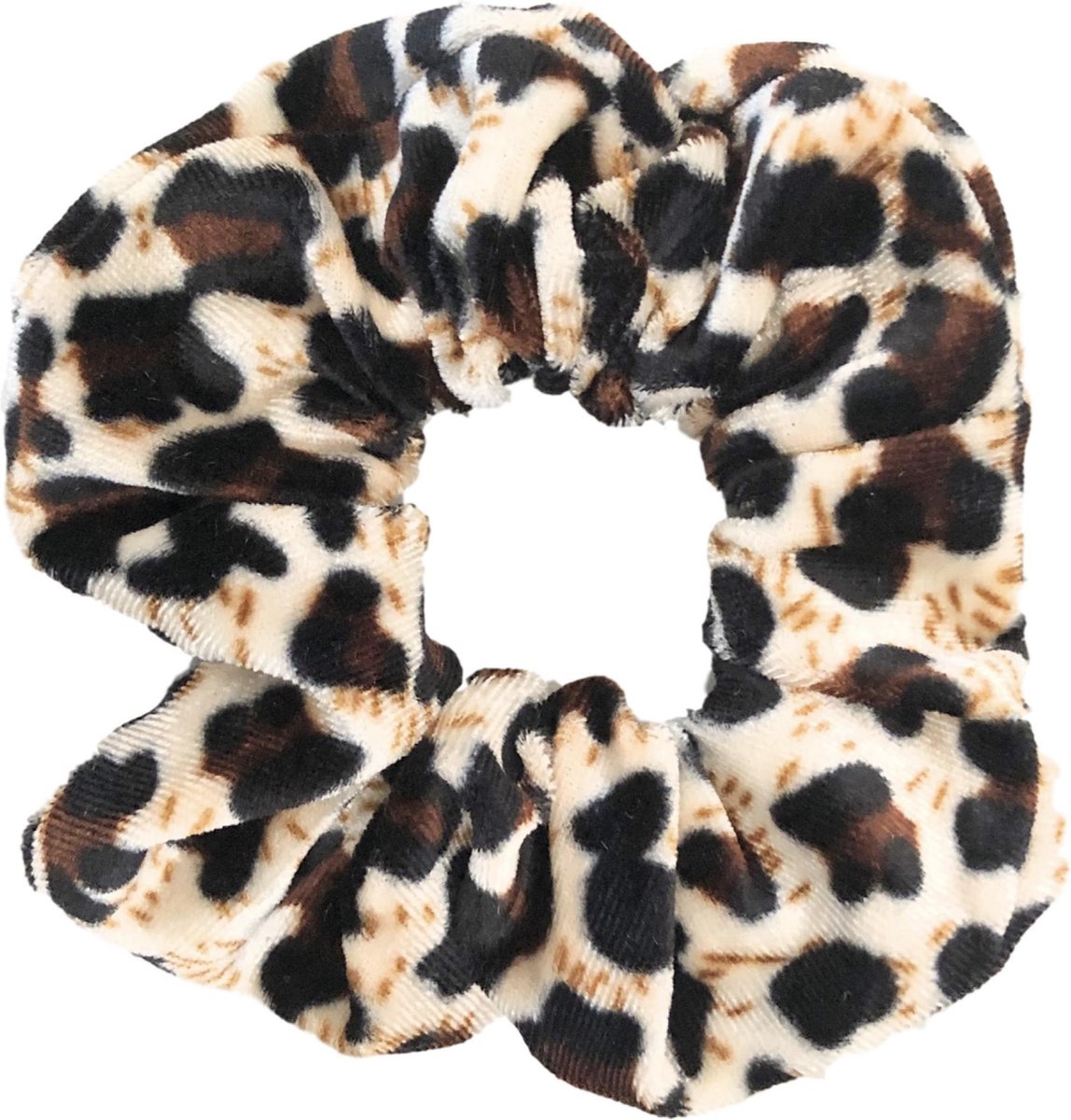 Kraagjeskopen.nl Scrunchie Velvet Panterprint bruin/zwart Haarelastiek Haaraccessoire - 1 stuk