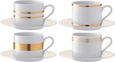 L.S.A. Deco Theekop en Schotel - Porselein - 250 ml - Set van 4 Stuks - Goud