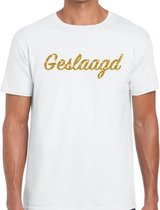 Geslaagd goud glitter tekst t-shirt wit heren S