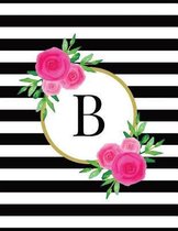 Black and White Striped Pink Floral Monogram Journal with Letter B