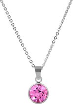 CO88 Collection Birthstone 8CN 10021 Stalen Collier met Hanger - Geboortesteen Oktober met Swarovski Elements Ø 8 mm - Lengte 42 + 5 cm - Roze