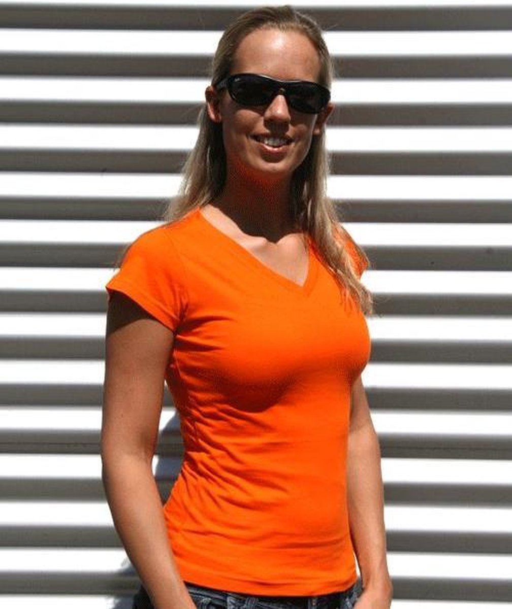 Dames t-shirt V-hals oranje 36 (S)