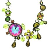 Ketting met bloemen en stenen groen/bruin