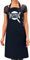 Master chef barbeque schort / keukenschort navy blauw voor dames - bbq schorten