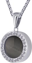 Quiges Mini pendentif pièce de 12 mm en acier inoxydable argenté brillant avec pièce de monnaie Grijs œil de chat et chaîne à billes 42-46 cm