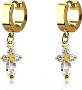 Vergulde Chirurgisch Stalen Oorbellen - Kruis met  Swarovski Kristalletjes