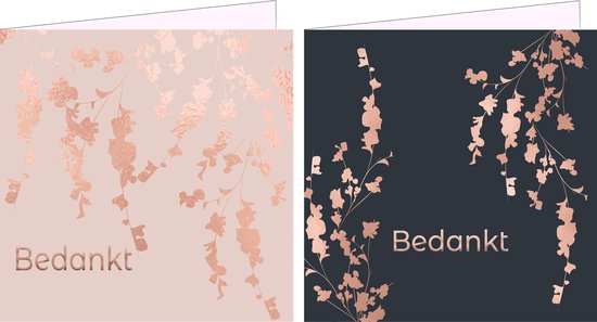 Bedankkaarten - Set van 6 x gevouwen bedankkaart - 14 cm x 14 cm - Inclusief envelop