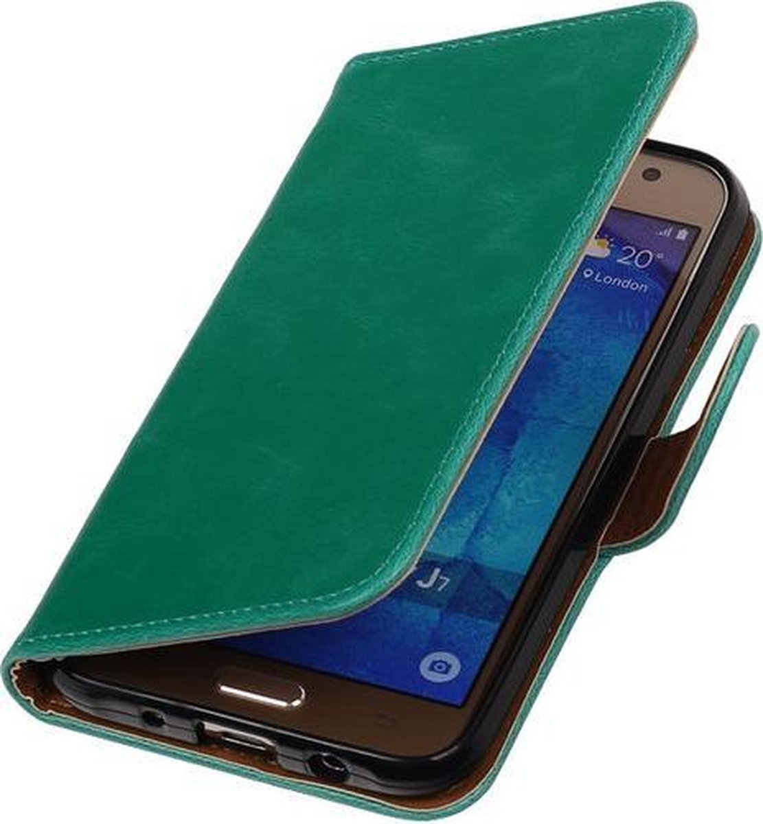 Groen Pull-Up PU booktype wallet cover hoesje voor Samsung Galaxy J7 2016