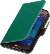 Groen Pull-Up PU booktype wallet cover cover voor Samsung Galaxy J7 2016