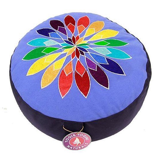 Meditatiekussen blauw bloem geborduurd - Katoen - Boekweit - 33x17 - Blauw - Meerkleurig van Yogi & Yogini — afbeelding 3