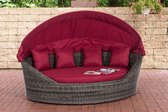 Clp Cancun - Lounge bed - 5 mm rotan - Grijs gemeleerd kleur hoes : robijnrood