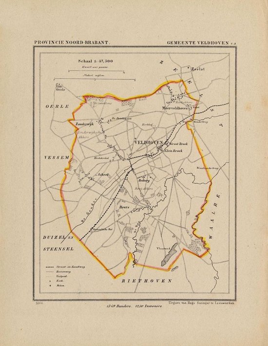 Historische kaart, plattegrond van gemeente Veldhoven in Noord Brabant uit 1867